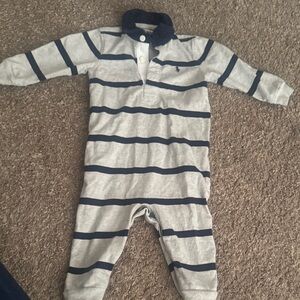 Polo by Ralph Lauren Gray and Navy Striped Footie